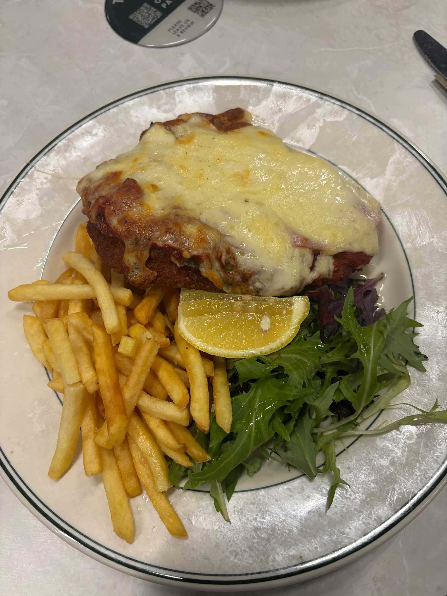 Parmigiana at Gatty's Bar Launceston Airport